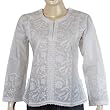 Lady Shirts Cotton Long Sleeve Top Blouse Chikan Embroidery Size XS (ctop394)