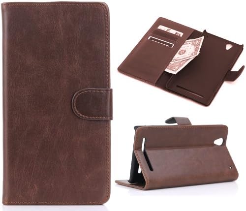 Candywe Soft Skin PU Leather Wallet Case Cover With Stand Case for Sony Xperia T2 Ultra D5303 Dark Brown