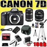 Canon EOS 7D 18 MP CMOS Digital SLR Camera w/ Canon EF-S 18-55mm f/3.5-5.6 IS Lens & Canon EF-S 55-250mm f/4-5.6 IS AF Lens LPE6 Battery/Charger Filter Kit 16GB Tripod DavisMAX Bundle