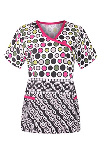 MedPro Women's Trendy Fashion Print Medical V-Neck Scrub Top with Pockets