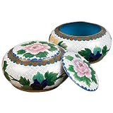 Chinese Cloisonne Go Bowls White Lotus Floral