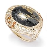 14K Gold Magnetite Jade, Madeira Citrine & Diamond Ring
