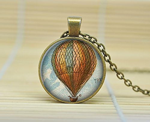 ArtShop Hot Air Balloon Necklace Hot Air Balloon Pendant Hot Air Balloon Jewelry Glass Cabochon Necklace A2340