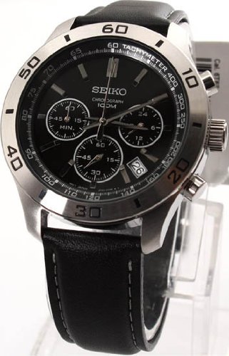 Seiko Black Dial Stainless Steel Mens Watch SSB049P2