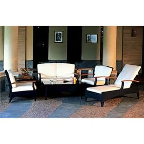 Bellagio Deep Seating Rattan Teak Patio Set by