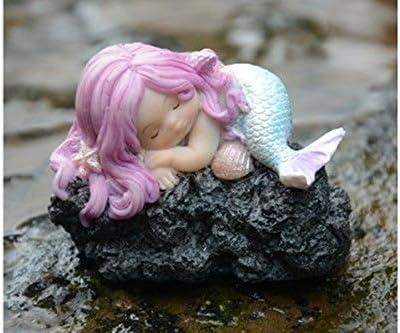 ToplandTrading Sleeping Baby Mermaid on Rock Pink Hair