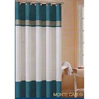 Soft Microfiber Fabric Shower Curtain 'Monte Carlo' - DARK BLUE, Grey & White colors