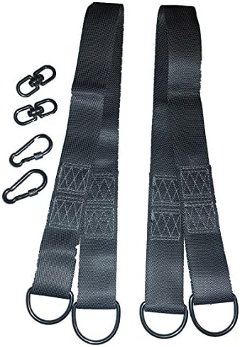 Companion Play Heavy Duty Tree &amp; Patio Swing Straps for Hammocks, Swings, Benches, Tires, Disc &amp; Web Swings, 2 Free Carabiners &amp; Rotating Eye Loops, Set of 2 (Yellow)