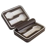 Brown Soft Touch High Quality Leatherette Compact Travel Watch Case With Suede Interior With 4 Watch Compartments