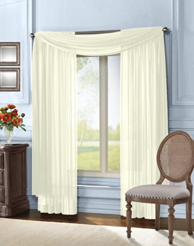 HLC.ME Sheer Curtain Window Panel - 55" x 216" inch Long (Scarf, Ivory)