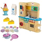 KidKraft Cook Together Kitchen Plus 27 Piece Pastel Cookware and Wood Play Food Bundle