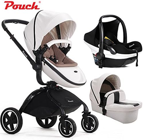 Fashion High-view Folding 3 in 1 Baby Stroller (standard stroller+carrycot+ safety car seat) white&amp; yellow two colors available (white)