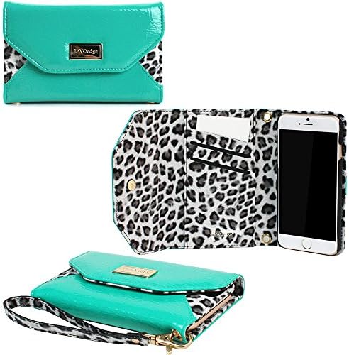JAVOedge Turquoise Leopard Clutch Wallet Case / Card Holder with Wristlet for the Apple iPhone 6 Plus (5.5")