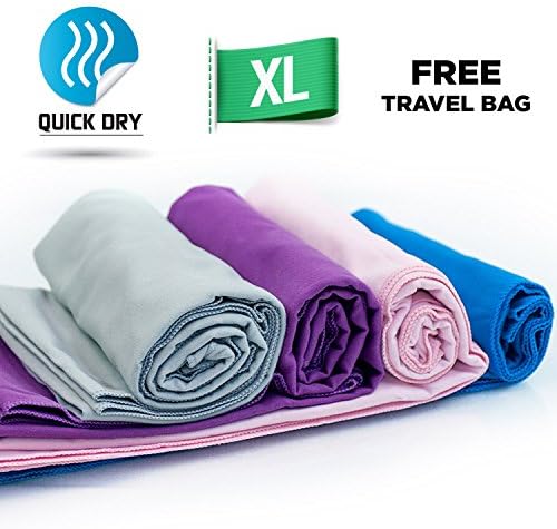 Microfibre Travel Towel - Sports Gym Swimming Yoga Pilates Bikram Bathroom Hair Beach Towels - Quick Dry - Large - Extra Large - XL - Giant - Small When Folded Free Bag - 100% Money Back Satisfaction Guarantee!