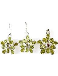 Fine Cut Peridot Pendant & Earrings Set - Sterling Silver
