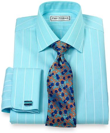 Paul Fredrick Men's Non-Iron Spread Collar French Cuff Dress Shirt Aqua 20.0/35