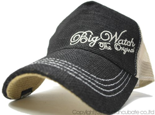 無地ヘンプ　刺繍CAP BIGWATCH ブラック/ベージュ　ＣＰＭＳ-01【大きいサイズ】【無地】【帽子】【キャップ】