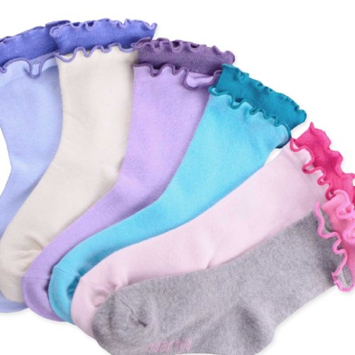 Naartjie Girls Double Ruffle Fashion Cotton Short Crew Socks 6 Pairs Pack