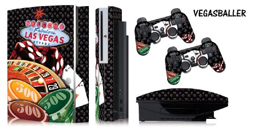 Designer skins for FAT Playstation 3 System Console, PS3 Controller skin included - VEGASBALLER BLACK