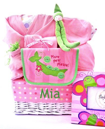 Pink & Green New Baby Girl Gift Basket - Great Shower or Christmas Holiday Gift Idea for Newborns