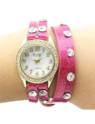 TOC Ladies Crystal Studded Extra Long Hot Pink Glitter Strap Dress Watch SW1096