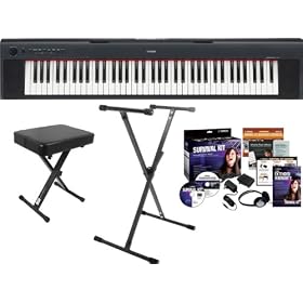 Yamaha NP31 76 Note Digital Piano w/Survival Kit D2, On-Stage Single X Keyboard Stand, and On-stage Keyboard Bench: Musical Instruments
