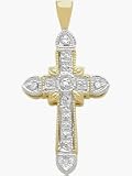 10 Karat Two-Tone Gold 5 Diamond Small Religious Cross