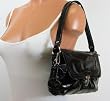 NEW AUTHENTIC COACH LAYLA SMALL PATENT LEATHER FLAP (Black/Silver)