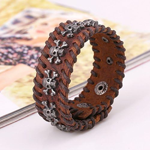 Carat Lovers Punk Skull Woven Rope Braided Button Closure Leather Fashion Wrap Bracelet