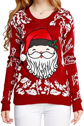 Women Girl Christmas Cute Santa Embroidered Knitted Deer Pullover Sweater Jumper