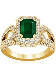 14K Yellow Gold Emerald Cut Emerald Ring With Sidestones