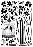 Reusable Decoration Wall Sticker Decal - Parisian Spring Bird in Tree Silhouette