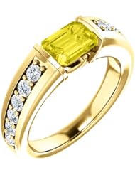 10K Yellow Gold 7.00x5.00mm Emerald Cut Yellow Sapphire and Diamond Ring -- LIFETIME WARRANTY