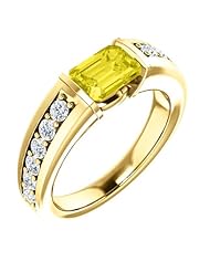 18K Yellow Gold 7.00x5.00mm Emerald Cut Yellow Sapphire and Diamond Ring -- LIFETIME WARRANTY