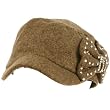 Elastafit Ladies Winter Ribbon Bow Crystals Cadet Military Castro Hat Cap Brown