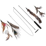 The Giddy Kitty 5 Pack Cat Feather Toy with Small Bells and Extra Long Wand with Handle - Best for Exercising Kitten or Cats