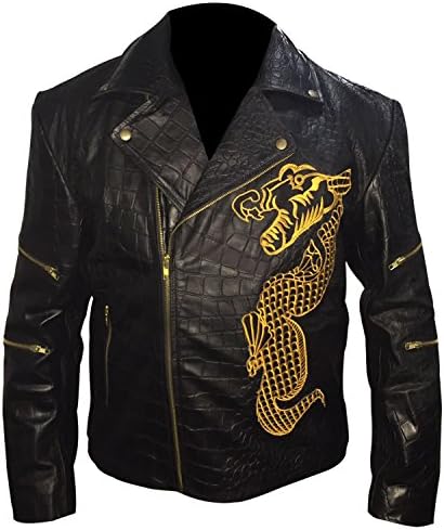 Killer Croc Suicide Squad - Waylon Jones Biker Black Cowhide Leather Jacket (X-LARGE)