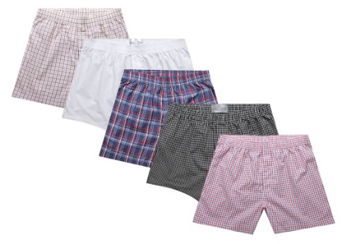 CYZ 5-Pack Men's 100% Cotton Woven Boxers Value Pack