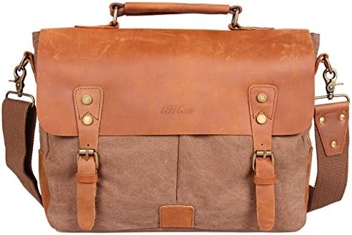 Blueblue Sky Retro Leather Canvas School College Messenger Briefcase Bag (Coffee)