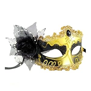 Venetian Style Party Prom Cosplay Halloween Costume Masquerade Mardi Mask (Black + Golden)