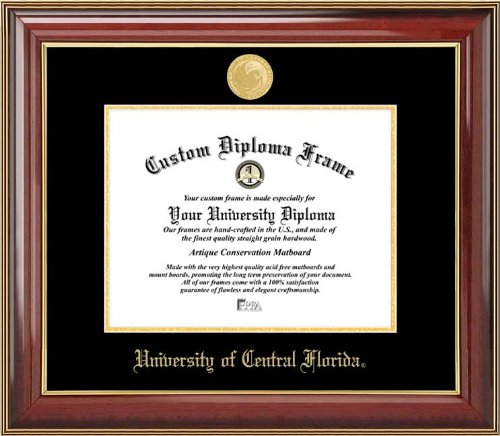 University of Central Florida Knights - Gold Medallion - Mahogany Gold Trim - Diploma Frame On Sale