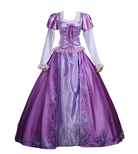 Cosrea Disney Rapunzel Embroidered Purple Satin Adult Cosplay Costume