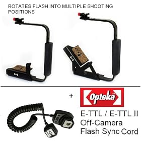 Horizontal to Vertical Rotating Flash Bracket With Opteka TTL Off-Camera Flash Sync Cord for... by 