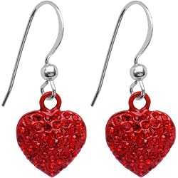 Red Hearts on Fire Rhinestone Dangle Earrings