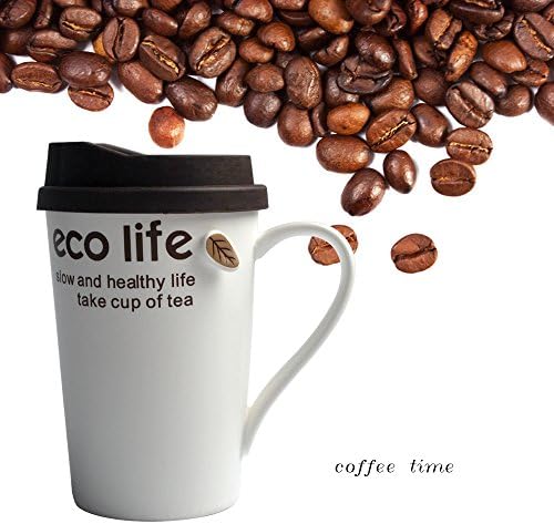 14 OZ Porcelain Mug with Silicone Lid&amp; Handle,Mug with Cover Silicone, SHINEPA 14 OZ Travel Coffee Mug Cup Set Bottle for Tea Milk Coffee (Color Coffee))
