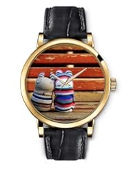 SPRAWL Aanalog Fashion Series Gold Ladies Watches of Genuine Black Leather Strap,Unique Wrist Watch for Women Girls Designed with Cute dolls on bench