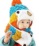 子供 ニット帽 マフラー セット ニットキャップ かわいい 赤ちゃん　クマ ふわふわ 暖かい (ブルー)