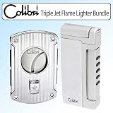 Colibri QTR496002 Trilign Triple Jet Flame Cigarette Lighter Bundle With Cigar Cutter Slyce 64 Gauge Spring Loaded Chrome