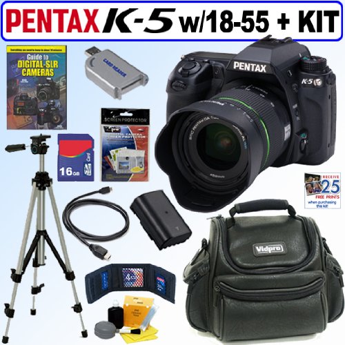 Pentax K-5 16.3 MP Digital SLR Camera with DA 18-55mm f/3.5-5.6 AL Weather Resistant Zoom Lens (Black) + 16GB Deluxe Accessory Kit