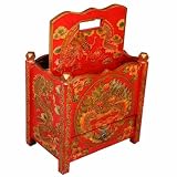 Handmade 20" Red Tibetan Magazine Rack With Painted Chinese Dragon Design